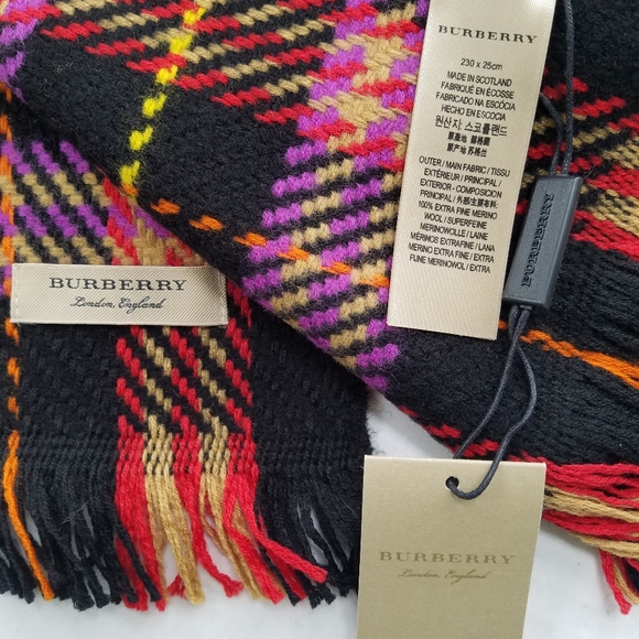 Burberry Multicolor Check Merino Wool Black Plaid Scarf - Picture 6 of 8